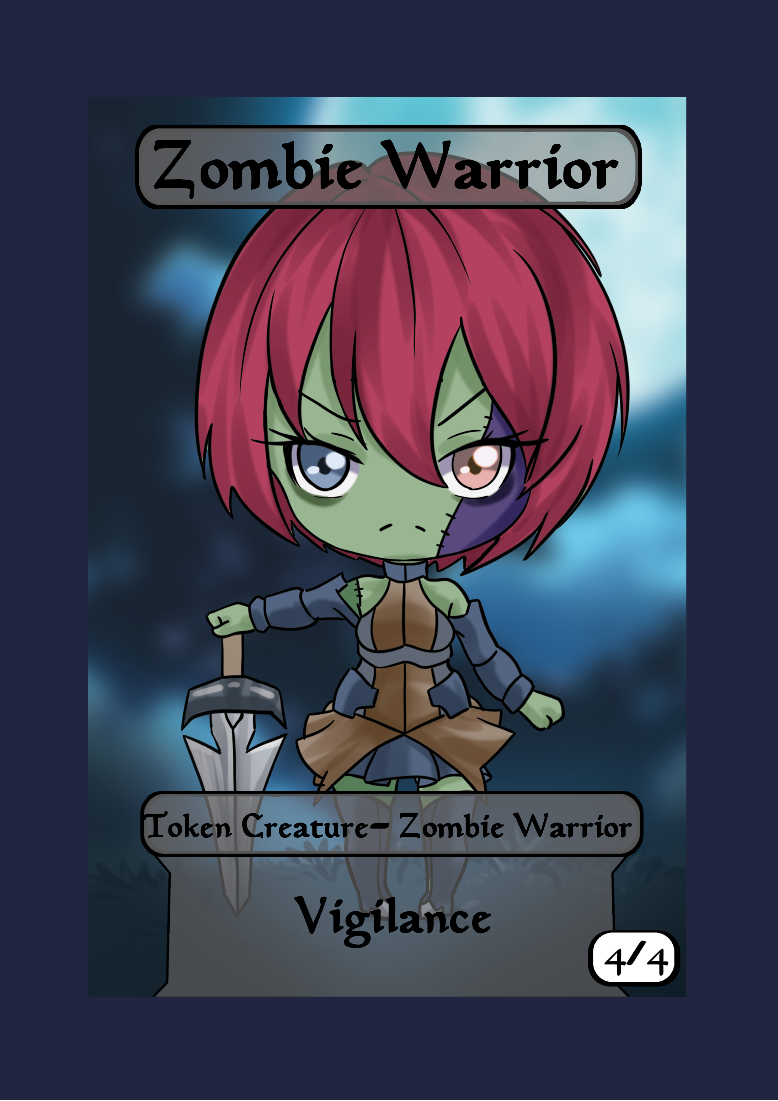 MTG ちびキャラシール　FF Zombie Warrior Token (4/4 - Vigilance) by Kawanabe Kyosai